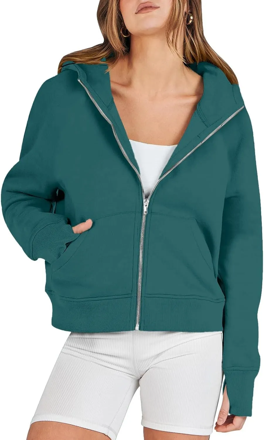 Jackets for Women Long Sleeve Casual Full Zipper Sweatshirts Thumb Hole Sweatshirts Coat Jackets with Pockets