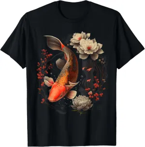 Japanese Koi Carp Nishikigoi Fish Graphic Cherry Blossom T-Shirt