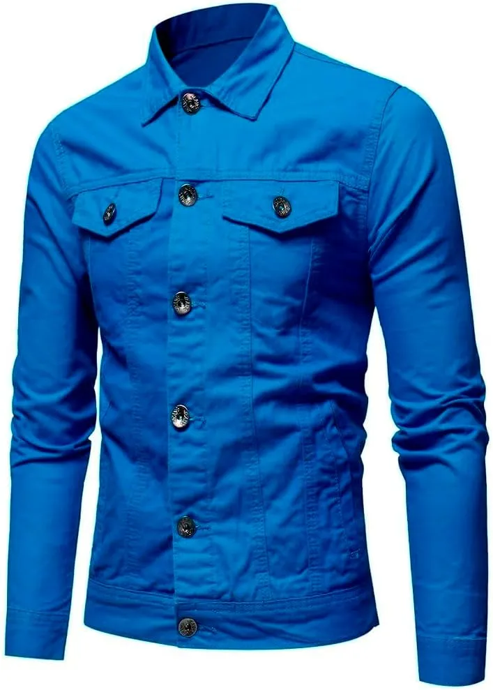 Jean Jacket Men, Casual Fashion Slim Fit Denim Shirt Trucker Jacket Comfortable Solid Everyday Cargo Denim Jackets