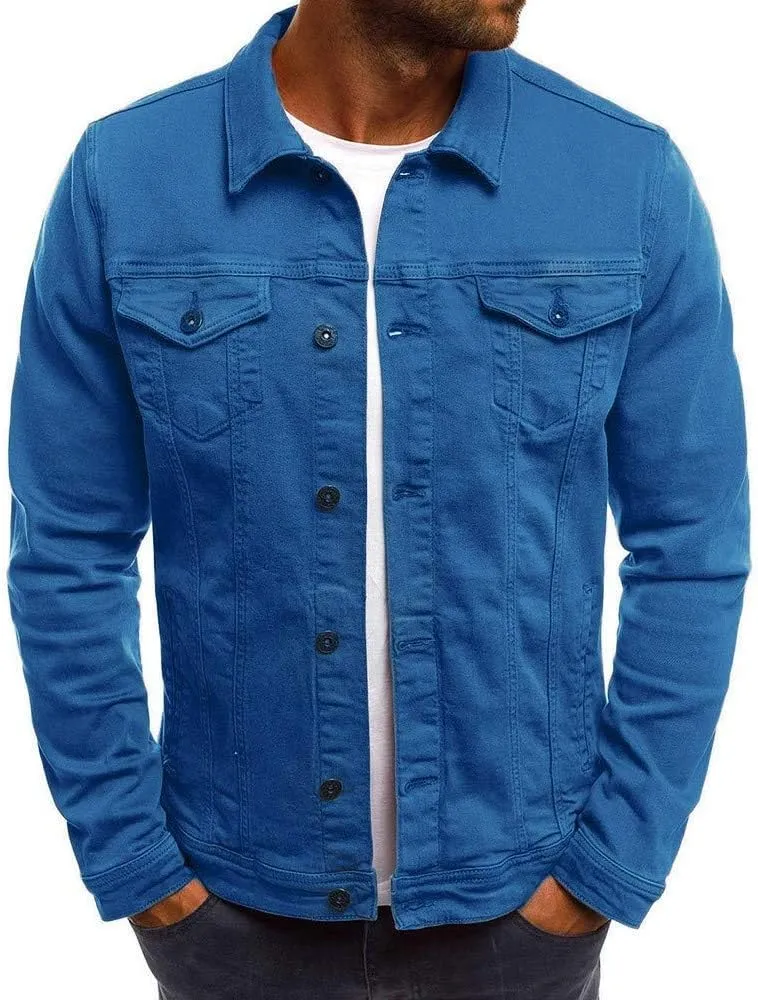Jean Jacket Men, Casual Fashion Slim Fit Denim Shirt Trucker Jacket Comfortable Solid Everyday Cargo Denim Jackets