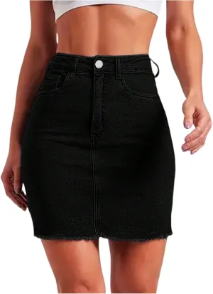 Jean Skirts for Women Denim High Waisted Short Mini Skirt Summer Casual Frayed Hem Cute Skirts with Pockets