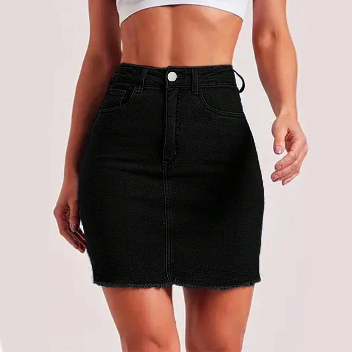 Jean Skirts for Women Denim High Waisted Short Mini Skirt Summer Casual Frayed Hem Cute Skirts with Pockets