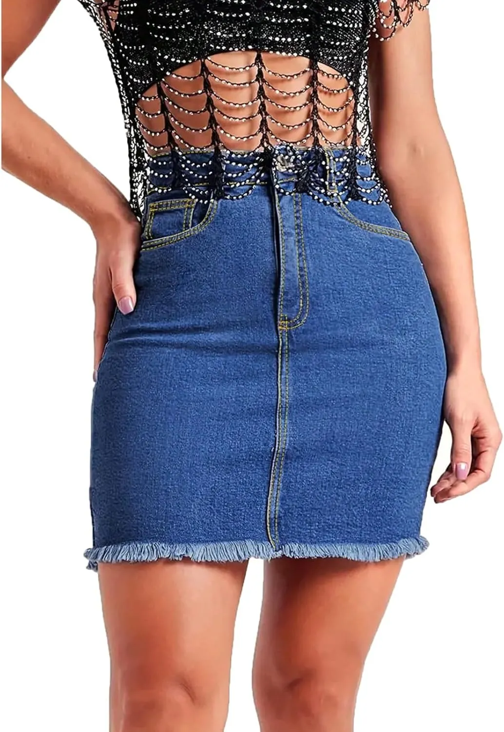 Jean Skirts for Women Denim High Waisted Short Mini Skirt Summer Casual Frayed Hem Cute Skirts with Pockets