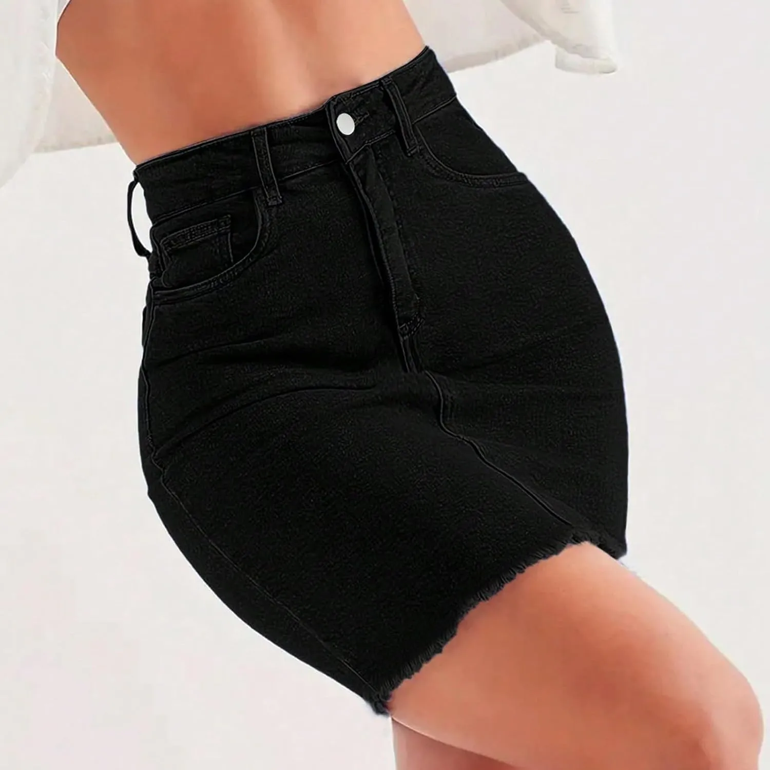 Jean Skirts for Women Denim High Waisted Short Mini Skirt Summer Casual Frayed Hem Cute Skirts with Pockets