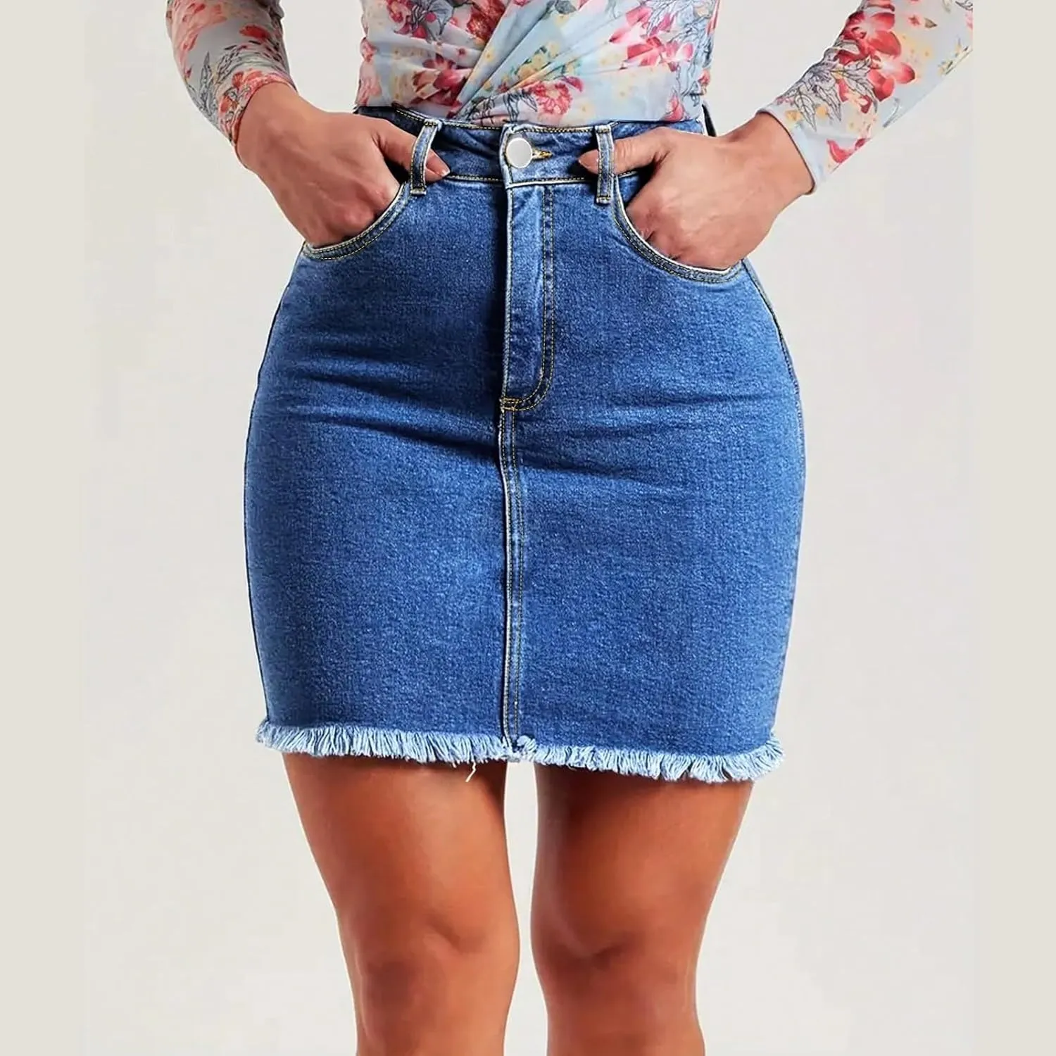 Jean Skirts for Women Denim High Waisted Short Mini Skirt Summer Casual Frayed Hem Cute Skirts with Pockets