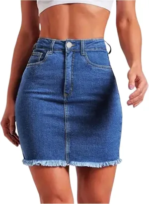 Jean Skirts for Women Denim High Waisted Short Mini Skirt Summer Casual Frayed Hem Cute Skirts with Pockets