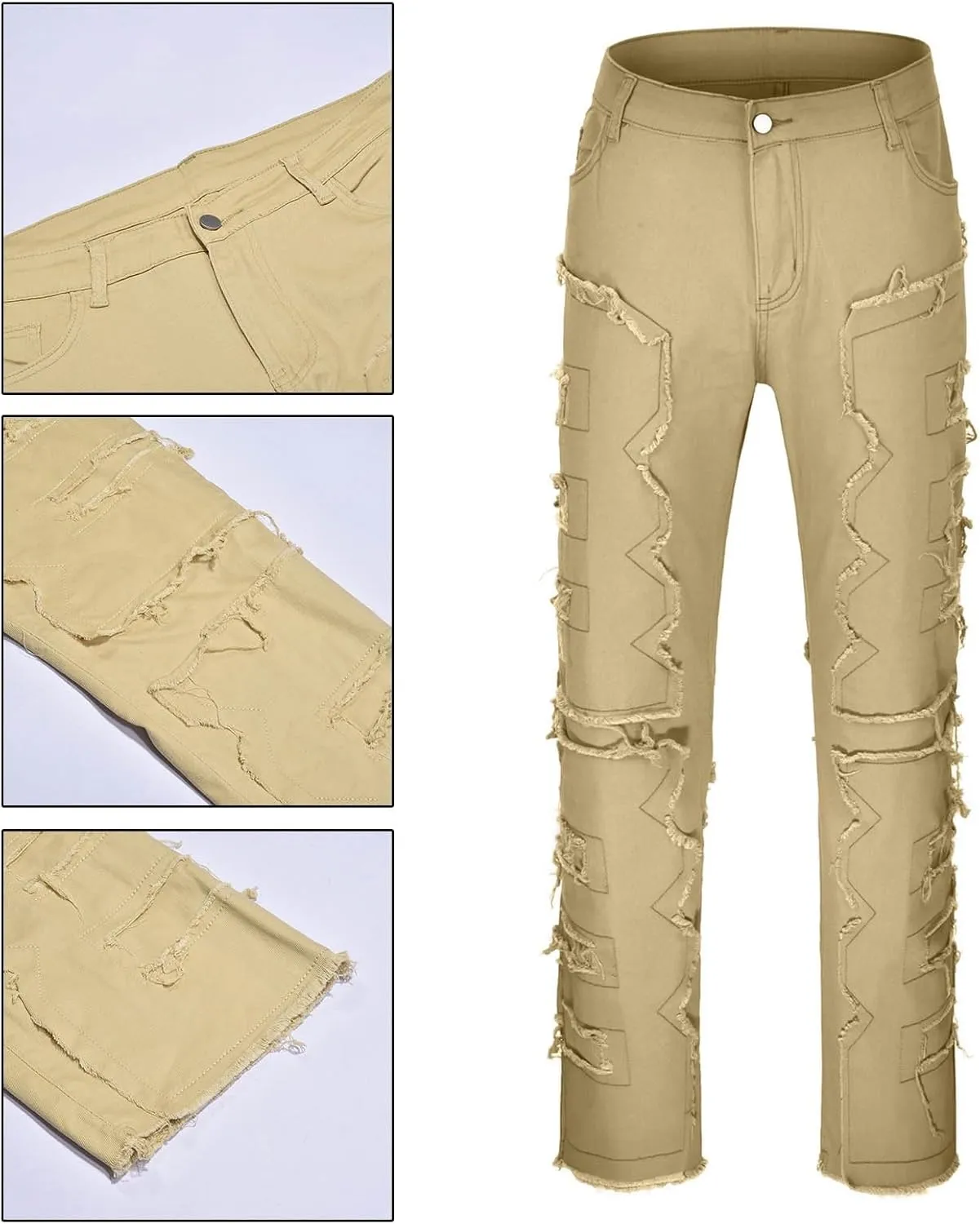 Jeans for Men Stretch Fit Mens Black Stacked Jeans Slim Fit Ripped Jeans Destroyed Straight Denim Pants Harajuku Hip
