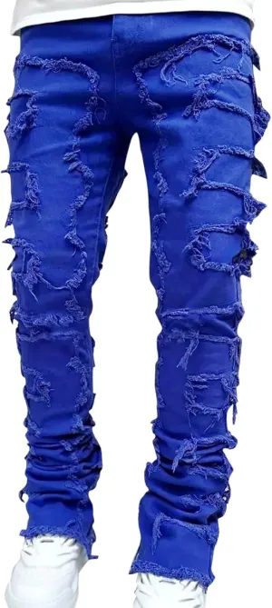 Jeans for Men Stretch Fit Mens Stacked Jeans Slim Fit Ripped Skinny Stretch Jeans Distressed Straight Denim Pants