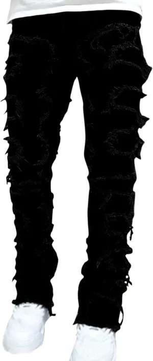 Jeans for Men Stretch Fit Men's Y2K Ripped Distressed Destroyed Straight Fit Washed Denim Jeans