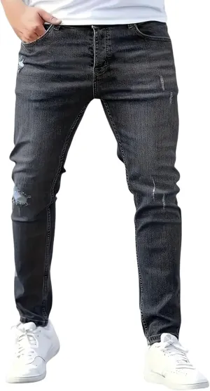 Jeans for Men Stretch Fit Skinny Denim Pants Casual Distressed Jeans Straight Leg Slim Fit Trendy Streetwear Spring