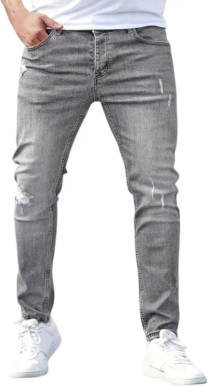 Jeans for Men Stretch Fit Skinny Denim Pants Casual Distressed Jeans Straight Leg Slim Fit Trendy Streetwear Spring