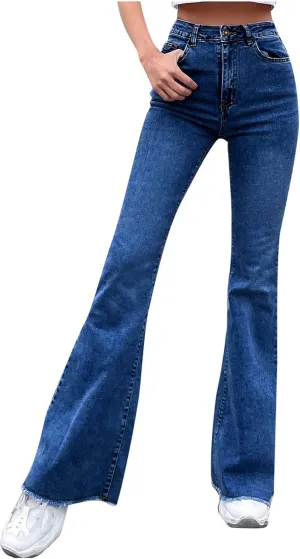 Jeans for Women Frayed Raw Hem Wide Leg Jeans High Waist Baggy Denim Pants Fashion Classic Piain Stretch Jeans Y2k