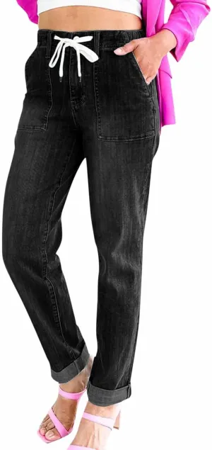 Jeans for Women Stretch Ankle Bootcut Jeans Drawstring Waisted Straight Leg Jeans Trendy Loose Fit Denim Pants Y2k