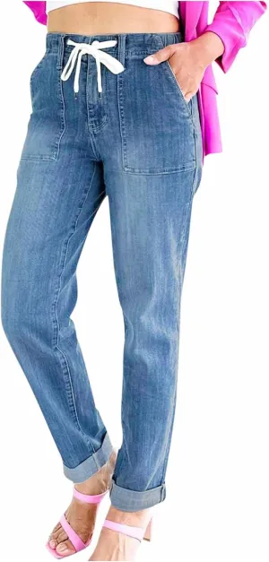Jeans for Women Stretch Ankle Bootcut Jeans Drawstring Waisted Straight Leg Jeans Trendy Loose Fit Denim Pants Y2k