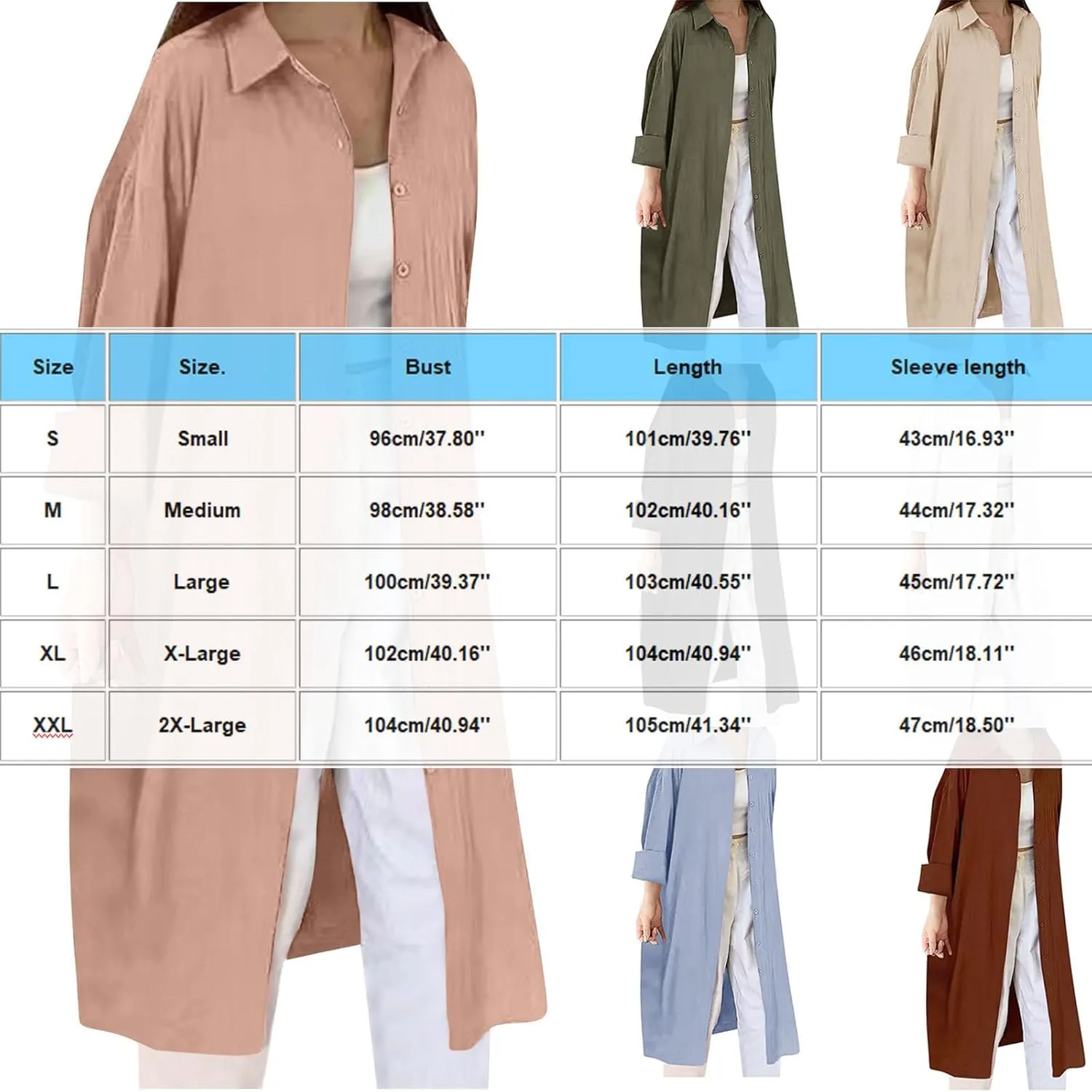 JOAU Women's Cotton Linen Shirts Button Down Long Tunic Tops Summer Casual Long Sleeve Lapel Dressy Blouse Beach Cover Up