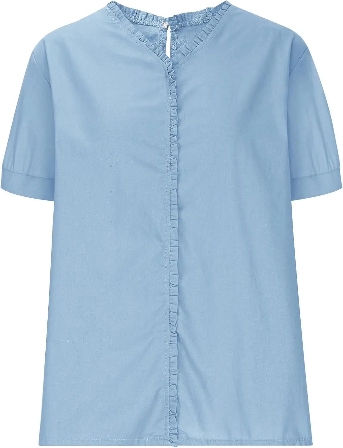 JOAU Women's Cotton Linen Short Sleeve Ruffle Shirts 2025 Summer Loose Casual V Neck Blouse Dressy Boho Beach Tunic Tops
