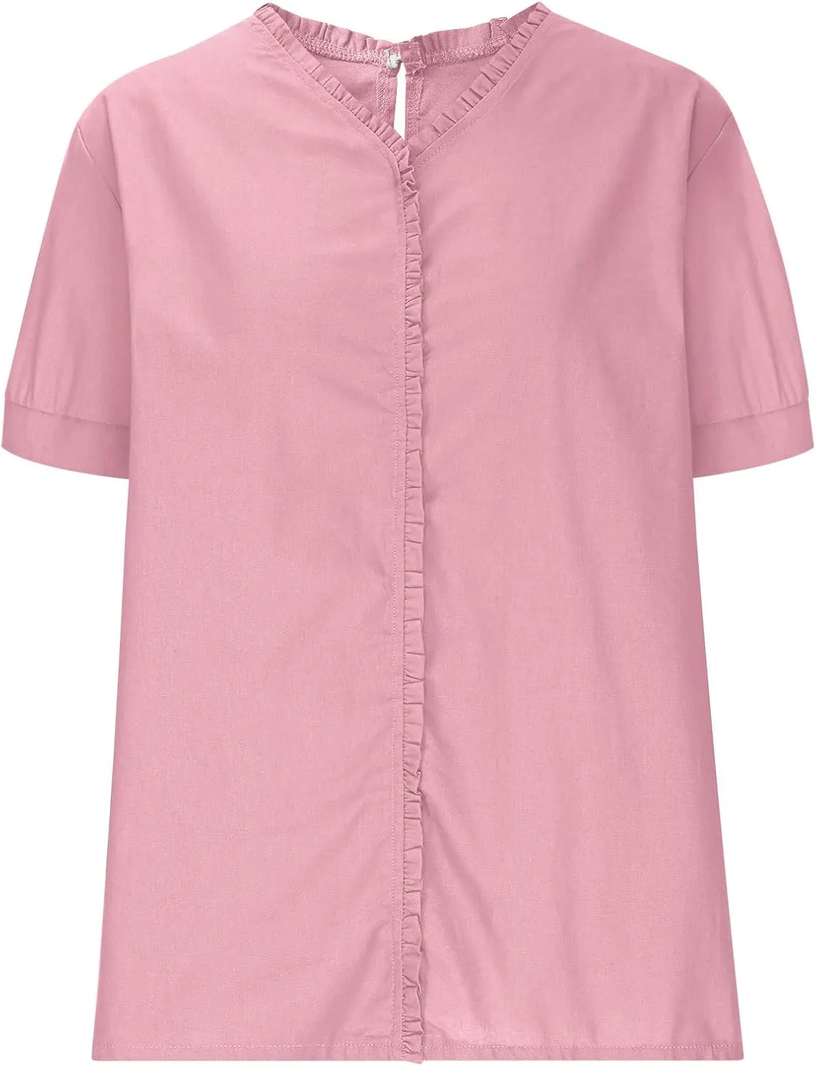 JOAU Women's Cotton Linen Short Sleeve Ruffle Shirts 2025 Summer Loose Casual V Neck Blouse Dressy Boho Beach Tunic Tops