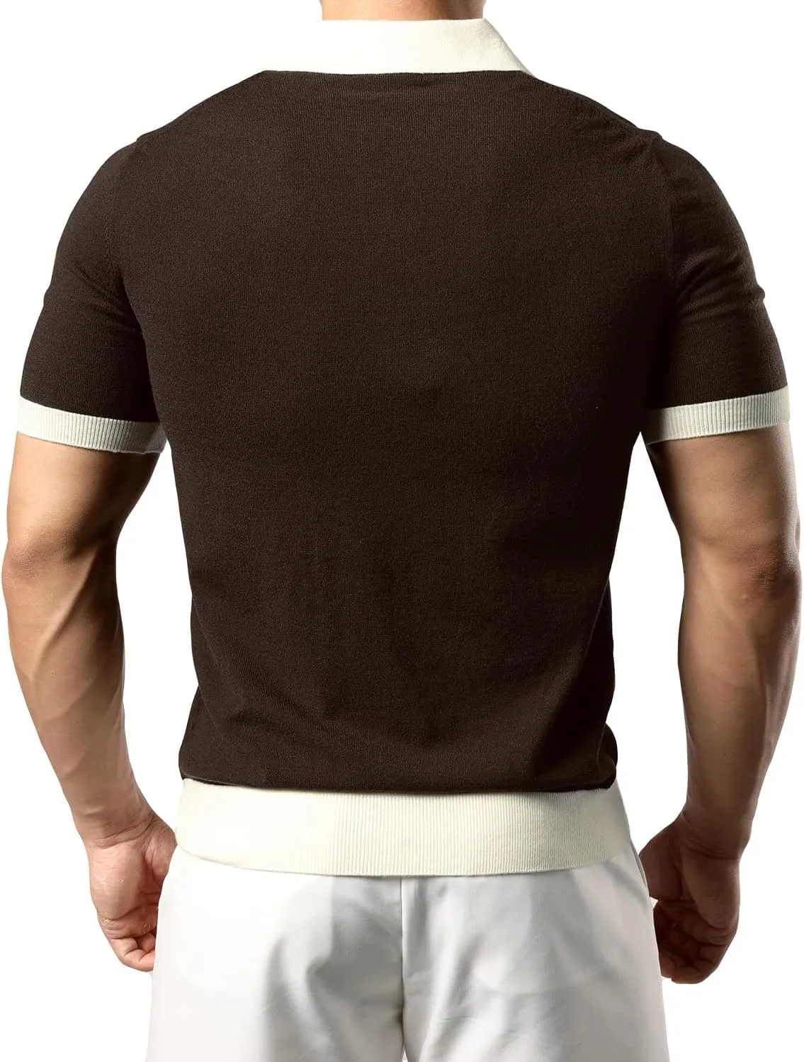 JOGAL Mens Knit Polo Shirts Vintage Short Sleeve Sweater Polo Muscle Slim Fit Golf Shirts