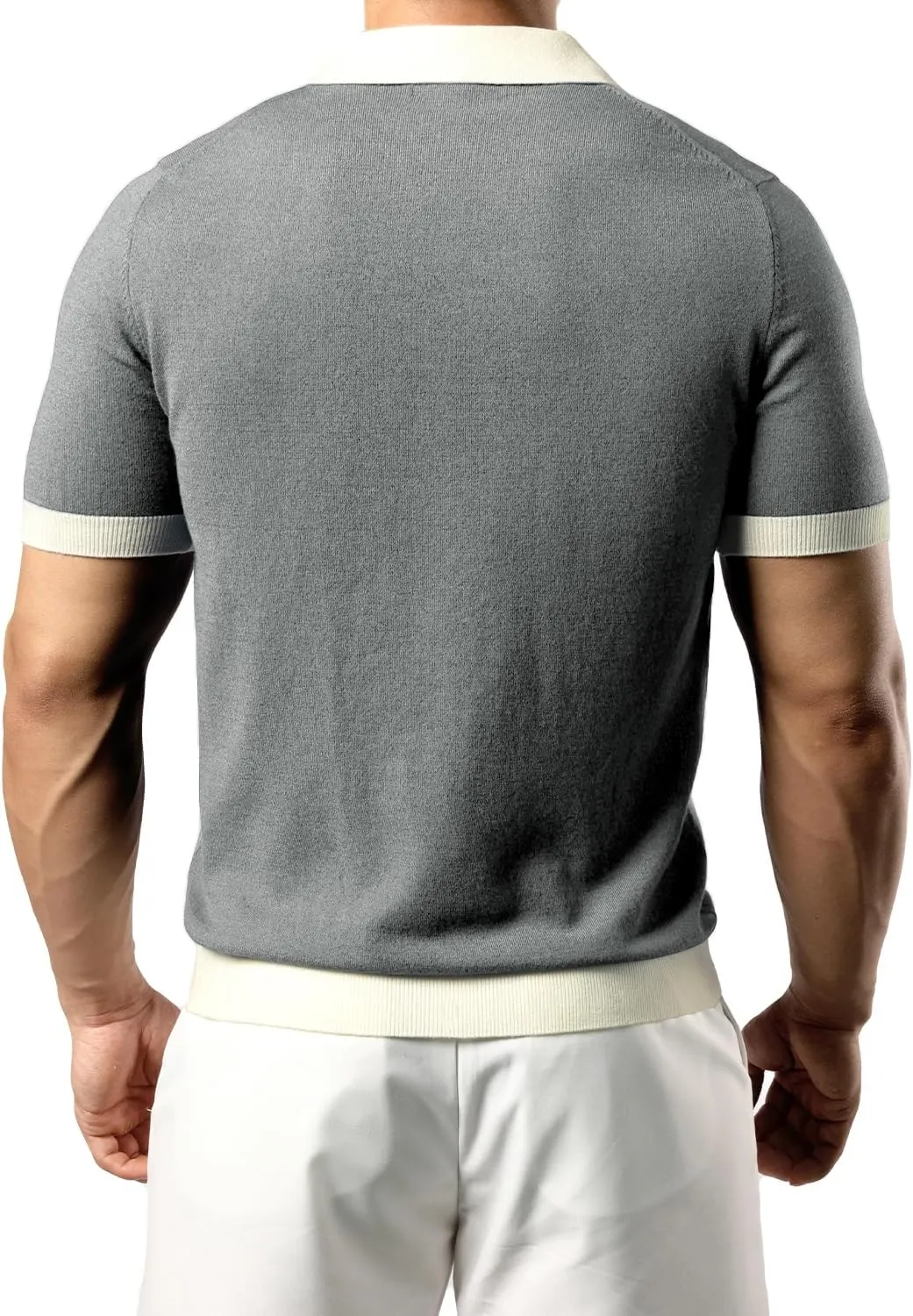 JOGAL Mens Knit Polo Shirts Vintage Short Sleeve Sweater Polo Muscle Slim Fit Golf Shirts
