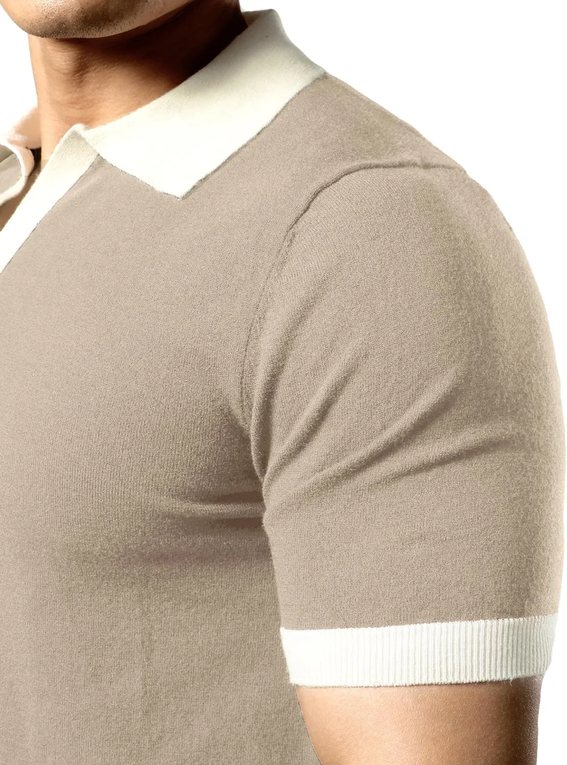 JOGAL Mens Knit Polo Shirts Vintage Short Sleeve Sweater Polo Muscle Slim Fit Golf Shirts