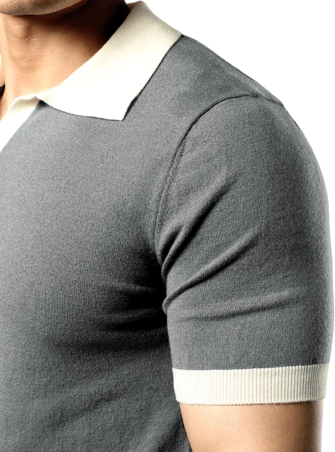 JOGAL Mens Knit Polo Shirts Vintage Short Sleeve Sweater Polo Muscle Slim Fit Golf Shirts