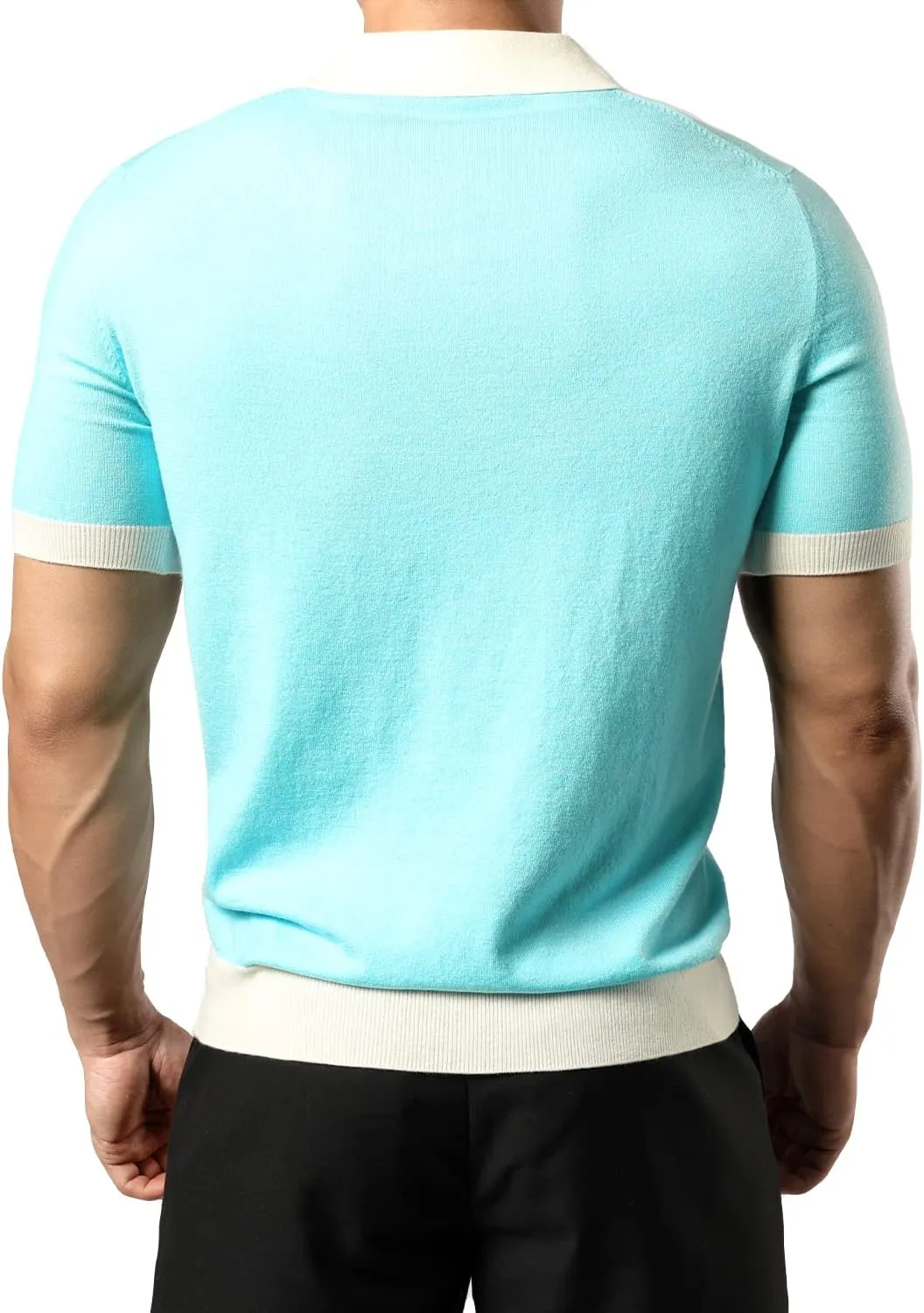 JOGAL Mens Knit Polo Shirts Vintage Short Sleeve Sweater Polo Muscle Slim Fit Golf Shirts