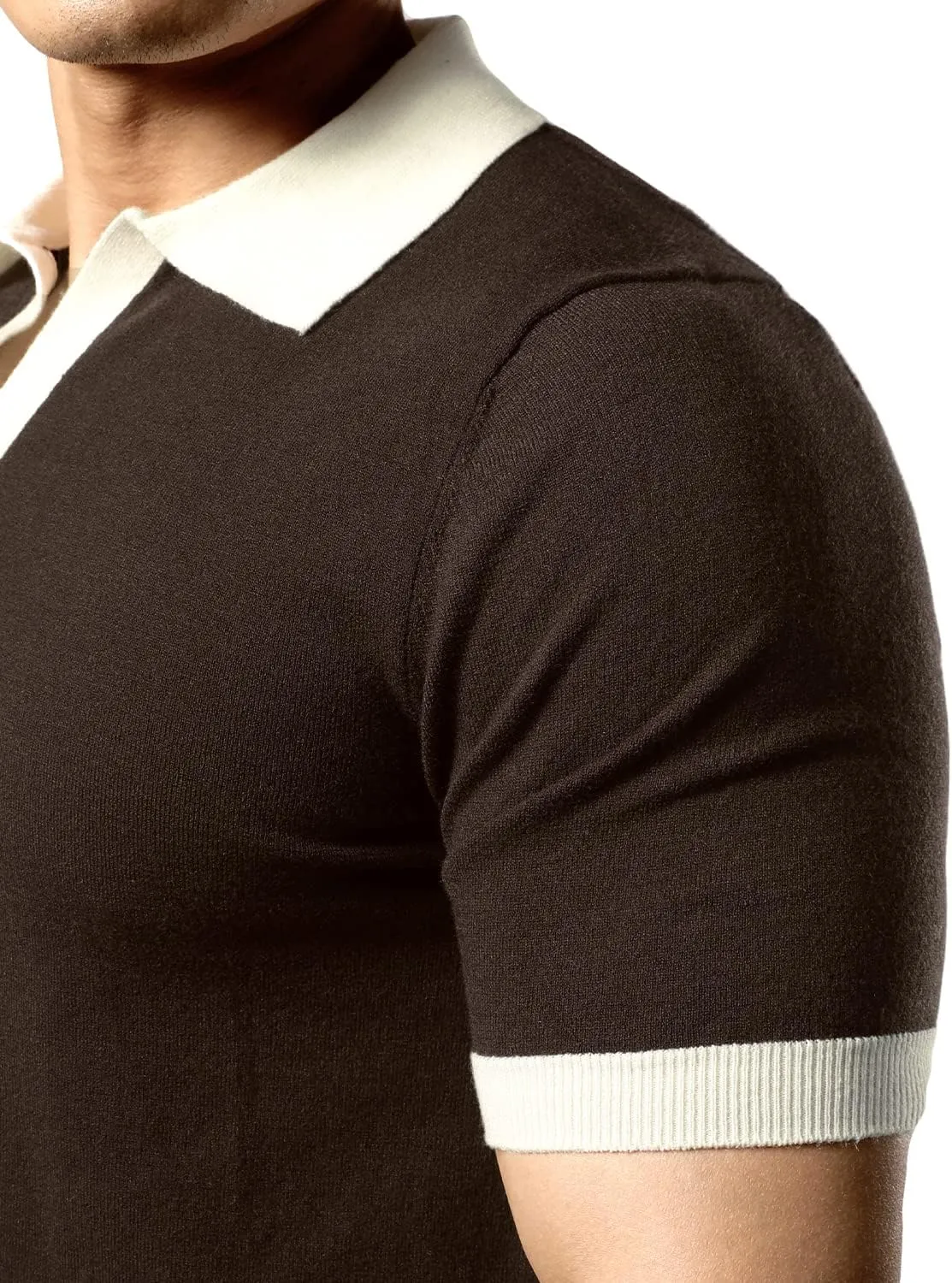 JOGAL Mens Knit Polo Shirts Vintage Short Sleeve Sweater Polo Muscle Slim Fit Golf Shirts