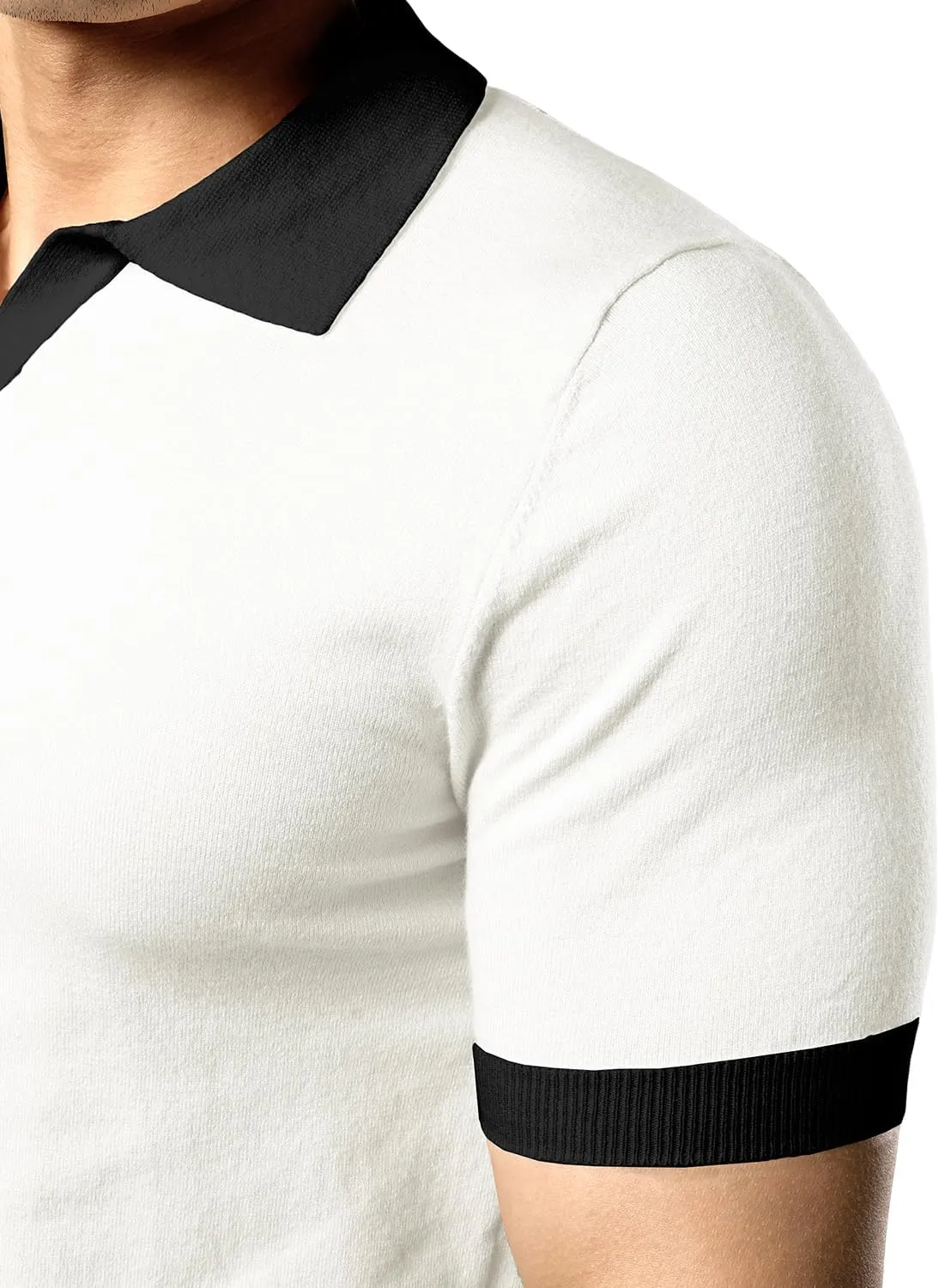 JOGAL Mens Knit Polo Shirts Vintage Short Sleeve Sweater Polo Muscle Slim Fit Golf Shirts