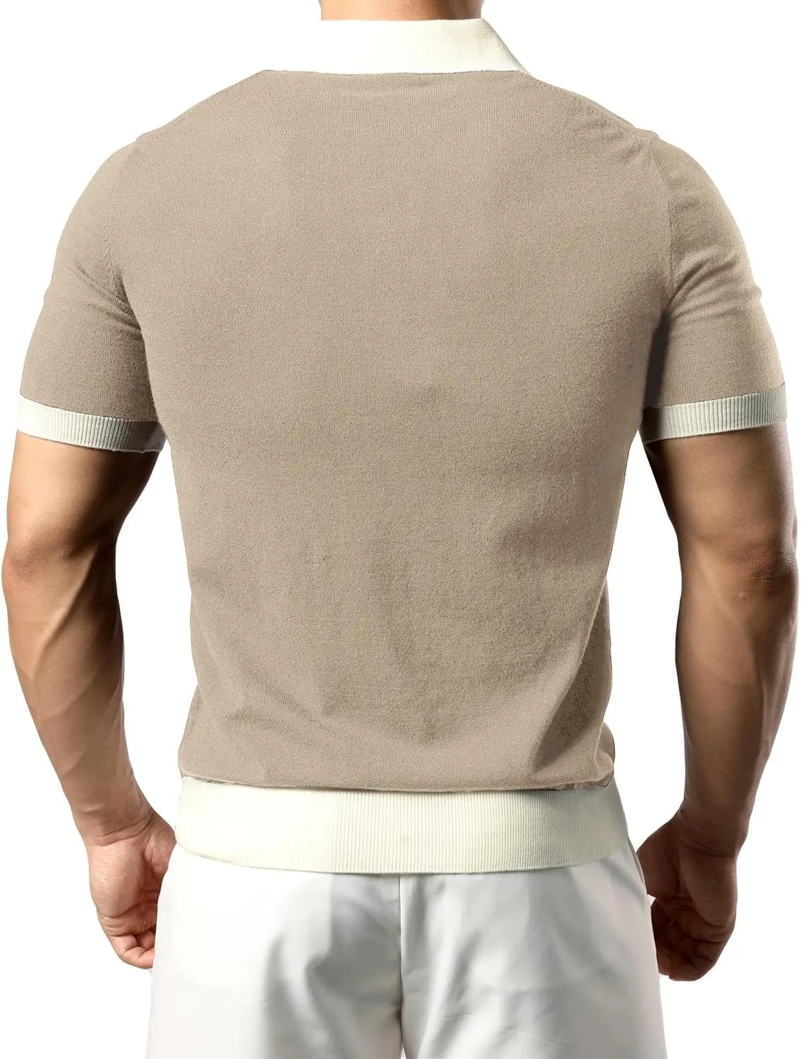 JOGAL Mens Knit Polo Shirts Vintage Short Sleeve Sweater Polo Muscle Slim Fit Golf Shirts