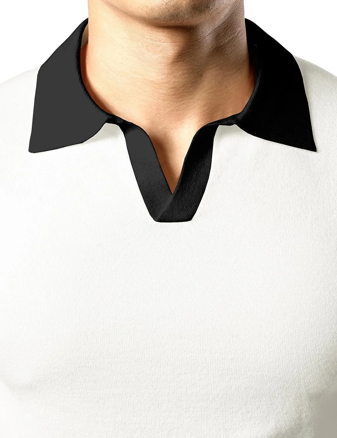 JOGAL Mens Knit Polo Shirts Vintage Short Sleeve Sweater Polo Muscle Slim Fit Golf Shirts