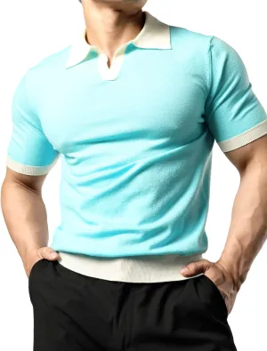 JOGAL Mens Knit Polo Shirts Vintage Short Sleeve Sweater Polo Muscle Slim Fit Golf Shirts