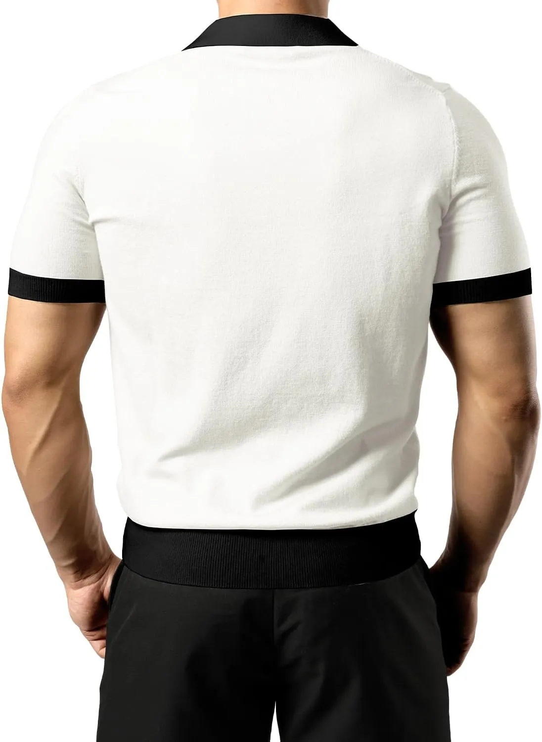 JOGAL Mens Knit Polo Shirts Vintage Short Sleeve Sweater Polo Muscle Slim Fit Golf Shirts