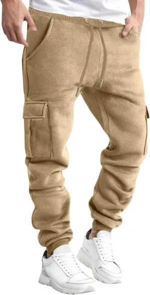 Joggers for Men Fleece Casual Drawstring Baggy Sport Athletic Gym Workout Sweatpants Cargo Sweatpants with Pockets