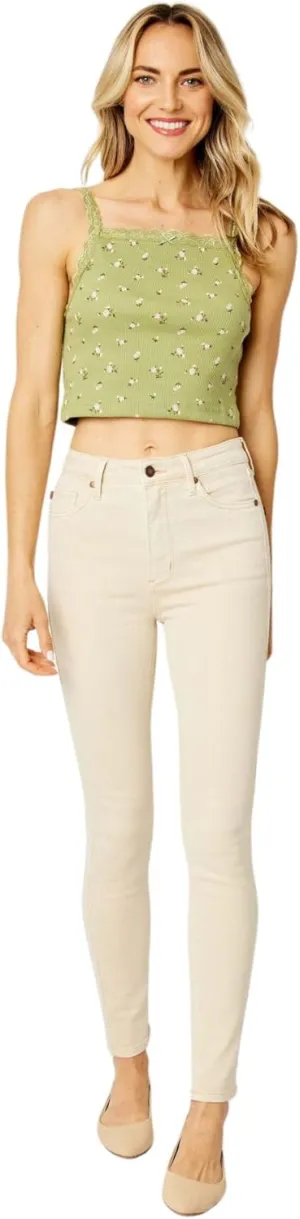 Judy Blue High Waist Skinny Jeans - Tummy Control, Garment Dyed Bone White, Comfort Stretch Fit 88845-13