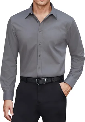 J.VER Men's Dress Shirts Stretch Stain Shield Long Sleeve Solid Formal Shirt Business Casual Button Down Shirts
