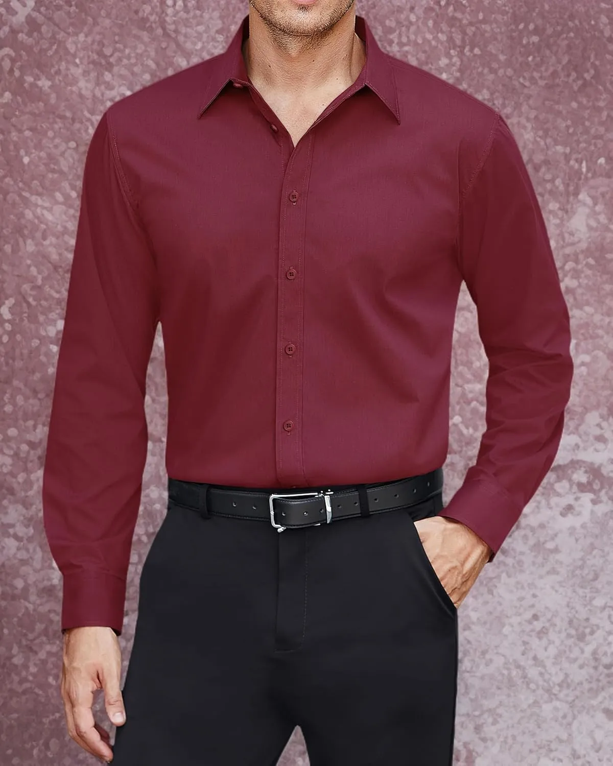 J.VER Men's Dress Shirts Stretch Stain Shield Long Sleeve Solid Formal Shirt Business Casual Button Down Shirts