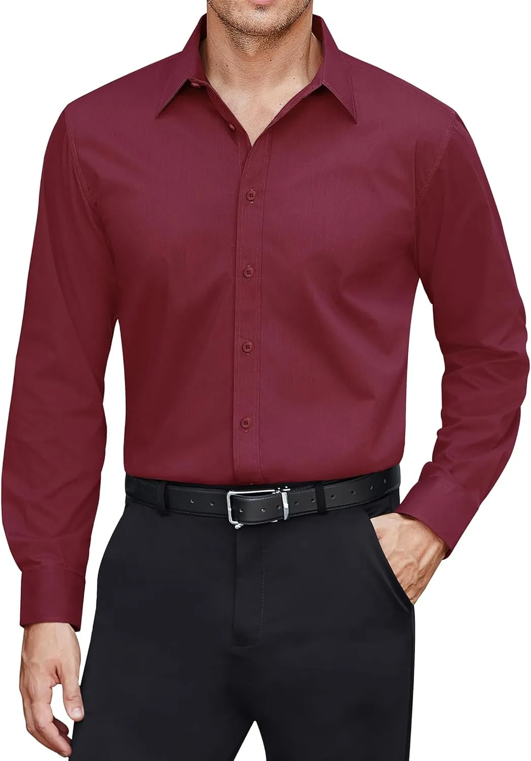 J.VER Men's Dress Shirts Stretch Stain Shield Long Sleeve Solid Formal Shirt Business Casual Button Down Shirts
