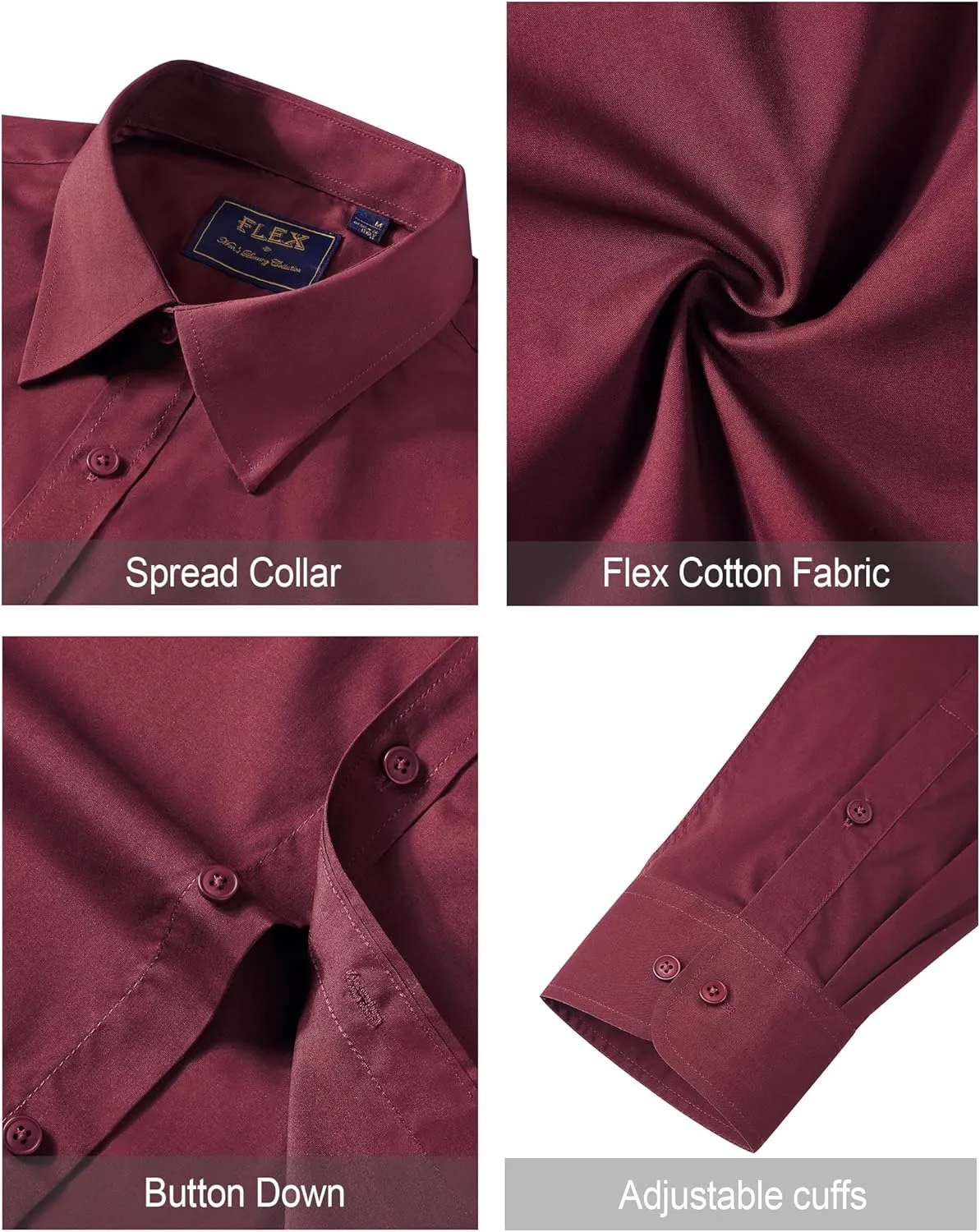 J.VER Men's Dress Shirts Stretch Stain Shield Long Sleeve Solid Formal Shirt Business Casual Button Down Shirts
