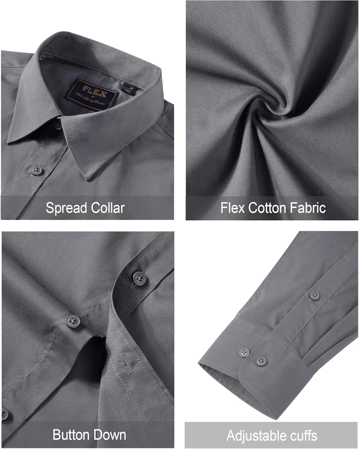 J.VER Men's Dress Shirts Stretch Stain Shield Long Sleeve Solid Formal Shirt Business Casual Button Down Shirts