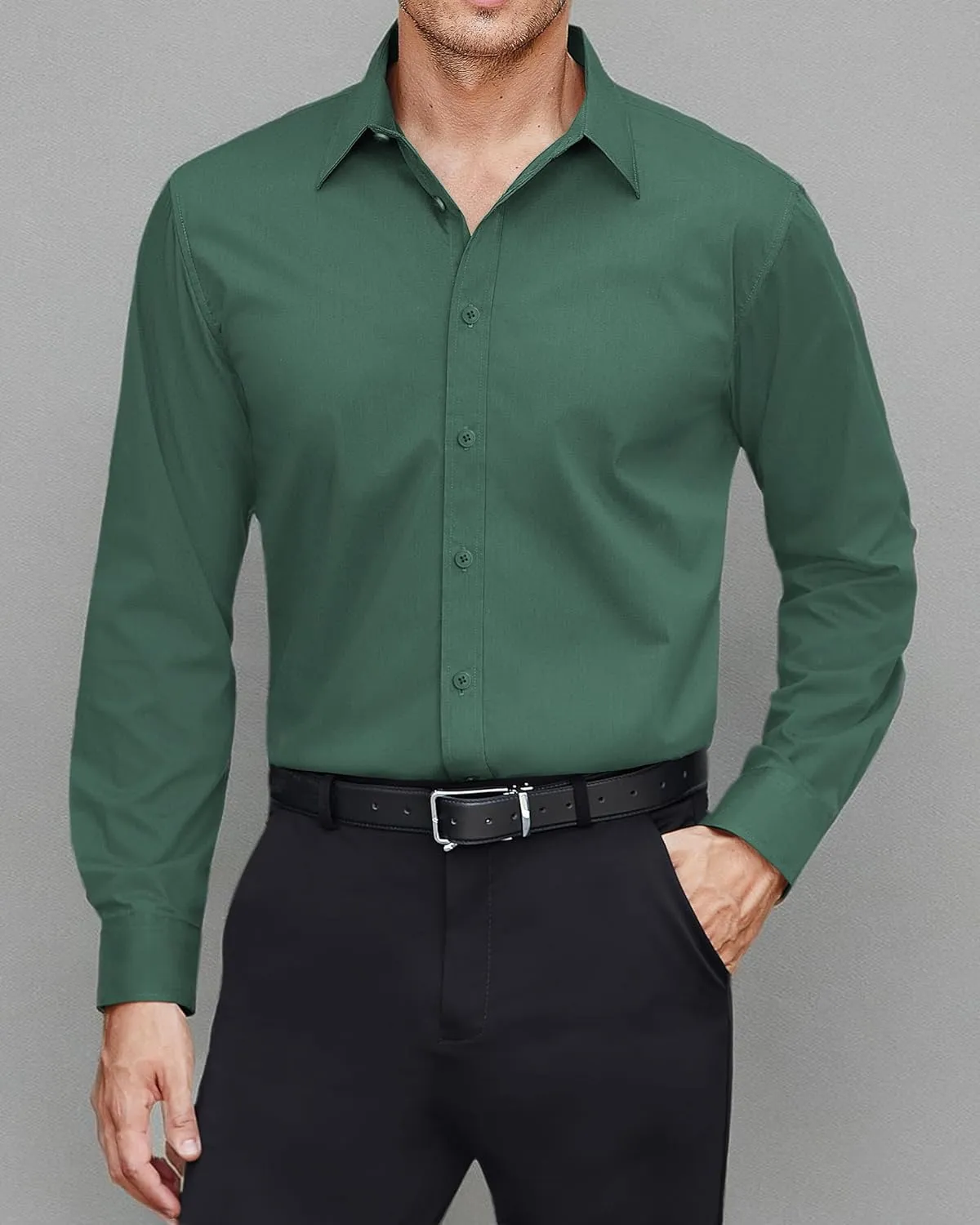 J.VER Men's Dress Shirts Stretch Stain Shield Long Sleeve Solid Formal Shirt Business Casual Button Down Shirts