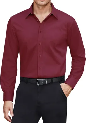 J.VER Men's Dress Shirts Stretch Stain Shield Long Sleeve Solid Formal Shirt Business Casual Button Down Shirts