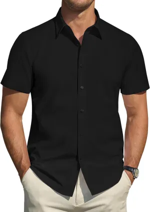 J.VER Men's Short Sleeve Dress Shirts Stretch Stain Shield Casual Button Down Shirts Solid Formal Shirt