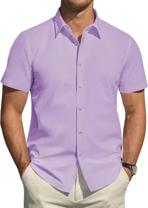 J.VER Men's Short Sleeve Dress Shirts Stretch Stain Shield Casual Button Down Shirts Solid Formal Shirt