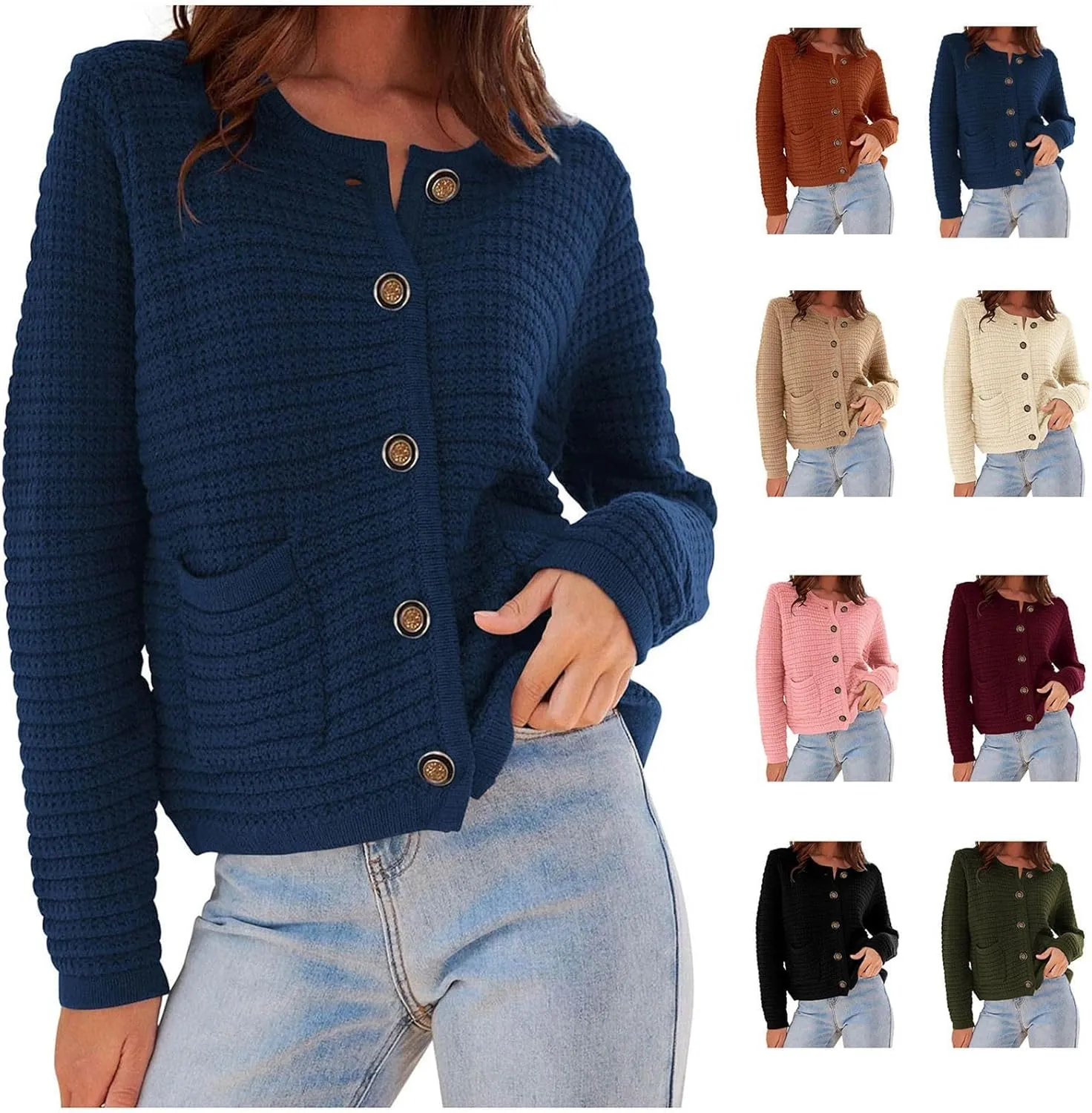 KELYWELL Womens Cropped Cardigans Sweaters Long Sleeve Casual Button Down Cable Knit Chunky Sweaters Open Front Cardigan