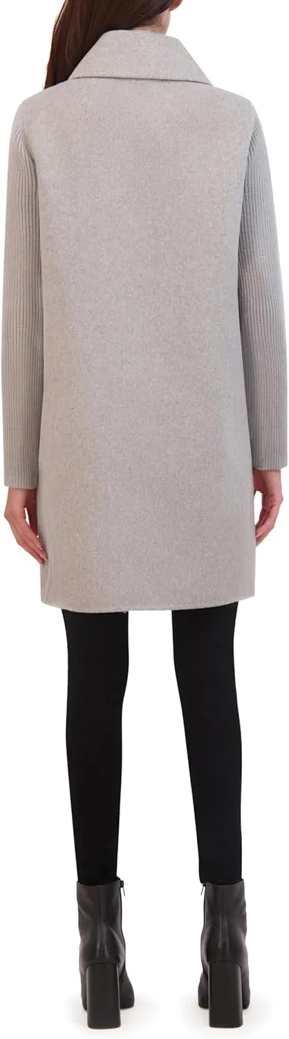 Kenneth Cole Women's Oversized Collar Full Length Wool Blend Jacket