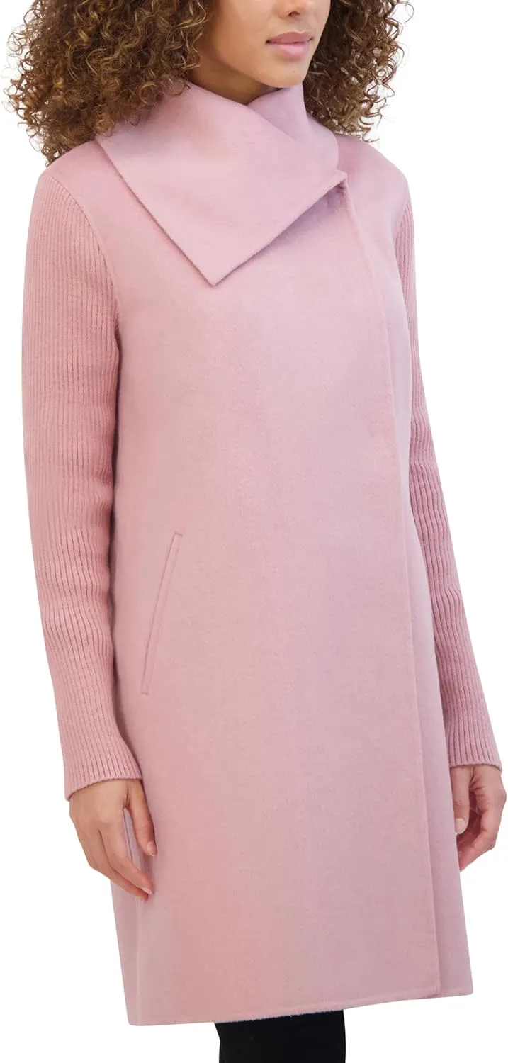 Kenneth Cole Women's Oversized Collar Full Length Wool Blend Jacket
