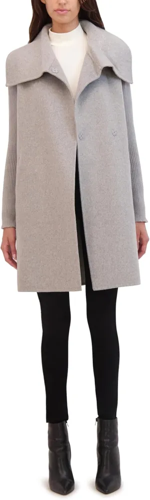 Kenneth Cole Women's Oversized Collar Full Length Wool Blend Jacket