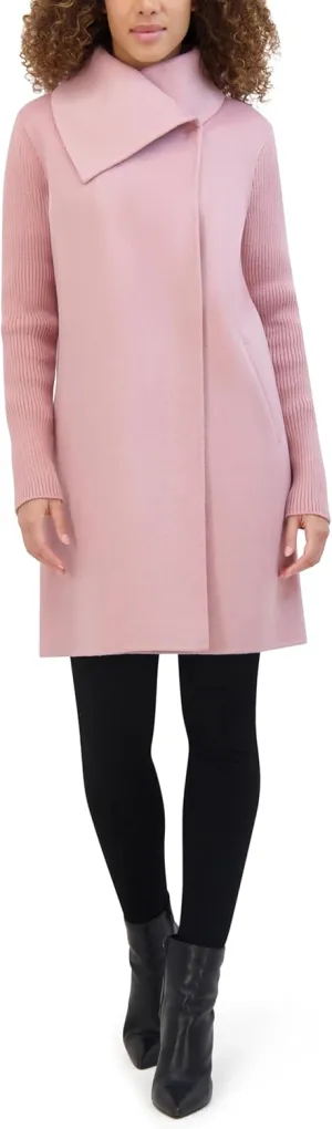 Kenneth Cole Women's Oversized Collar Full Length Wool Blend Jacket