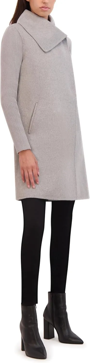 Kenneth Cole Women's Oversized Collar Full Length Wool Blend Jacket