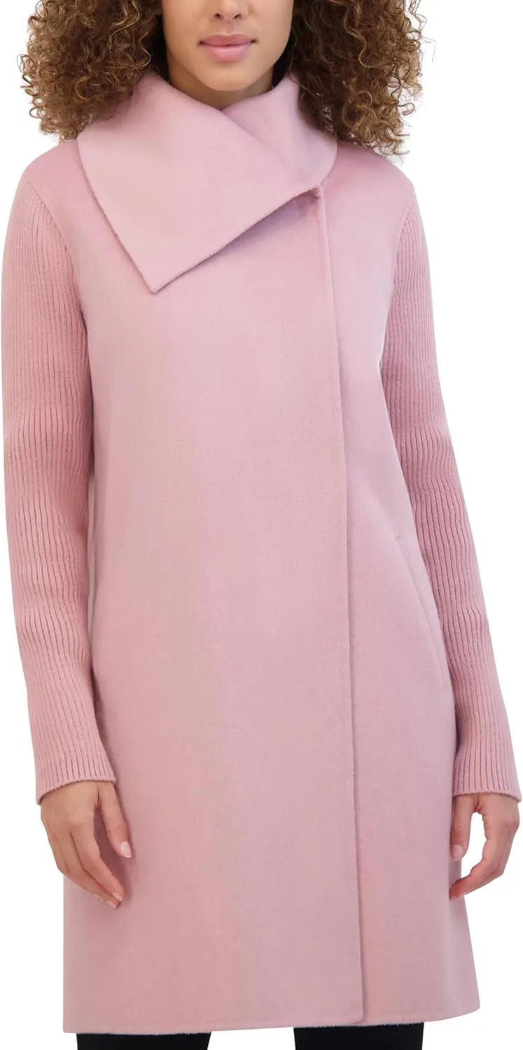 Kenneth Cole Women's Oversized Collar Full Length Wool Blend Jacket